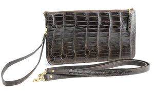 Dark's Leather - Evening Clutch Bag in Alligator Brown, Front View