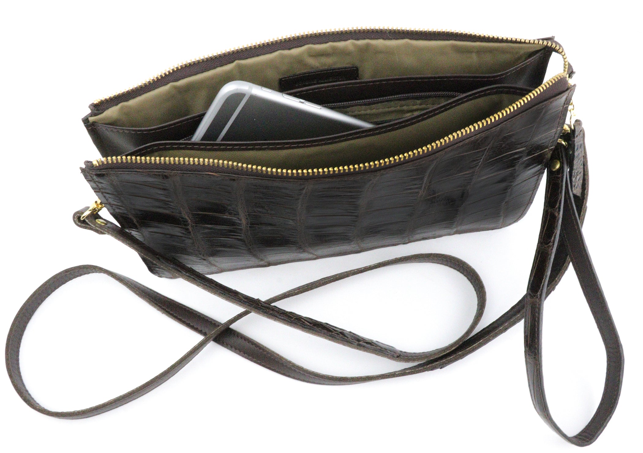 Dark's Leather - Evening Clutch Bag Alligator Brown, inside view