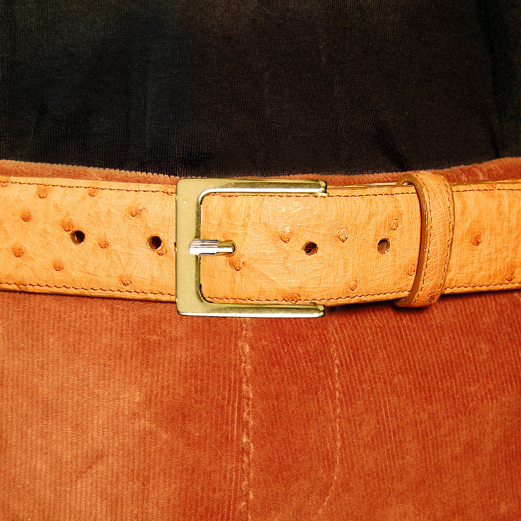 Dark's Leather Ostrich Belt in Cognac