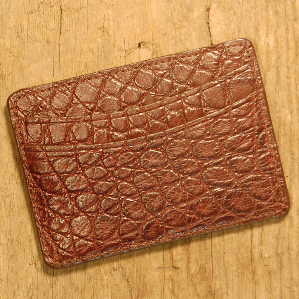 Dark's Leather Business Card Case Small Wallet in Alligator, Brown
