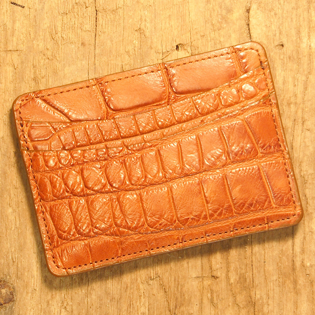 Dark's Leather Business Card Case Small Wallet in Alligator, Cognac