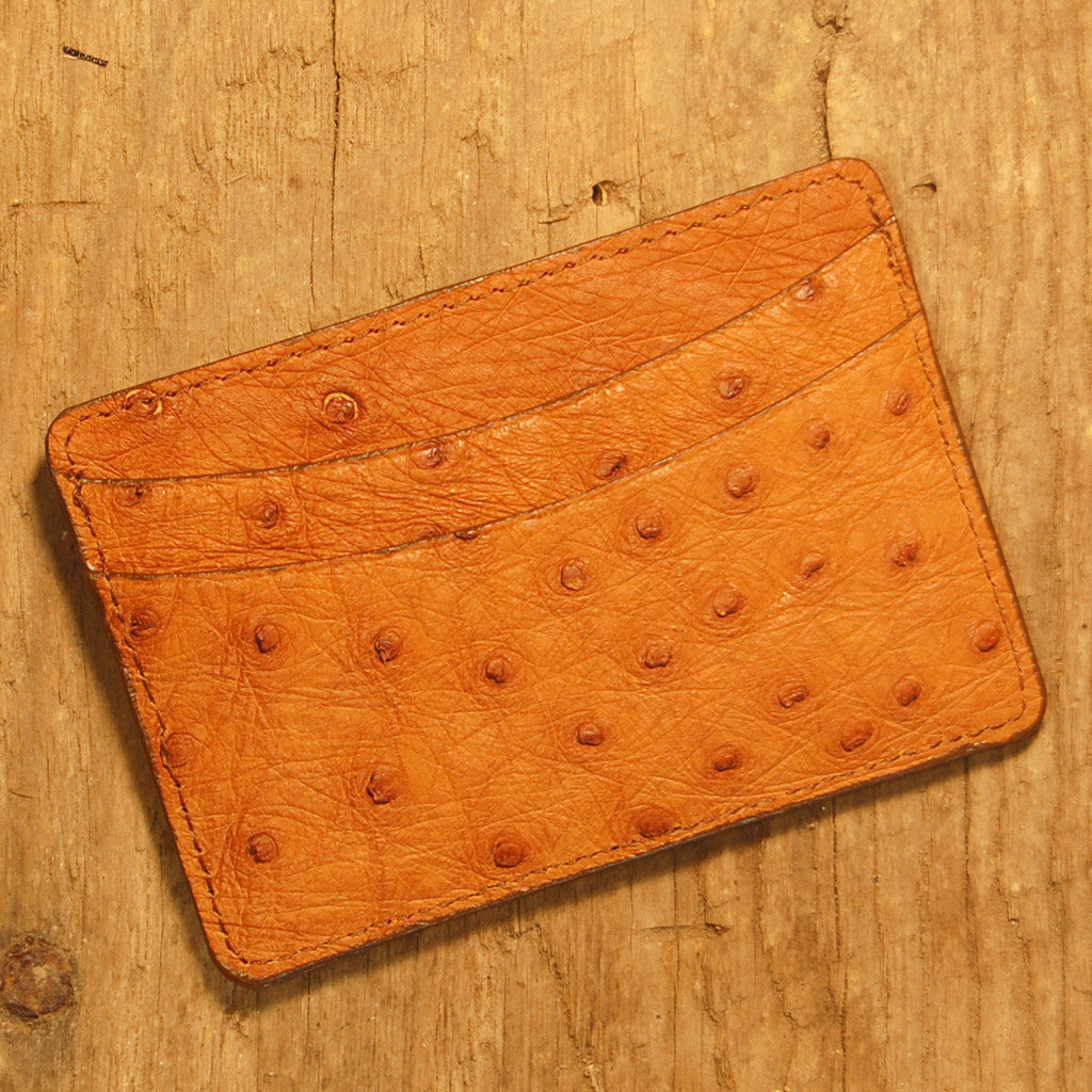 Dark's Leather Business Card Case Small Wallet in Cognac Ostrich