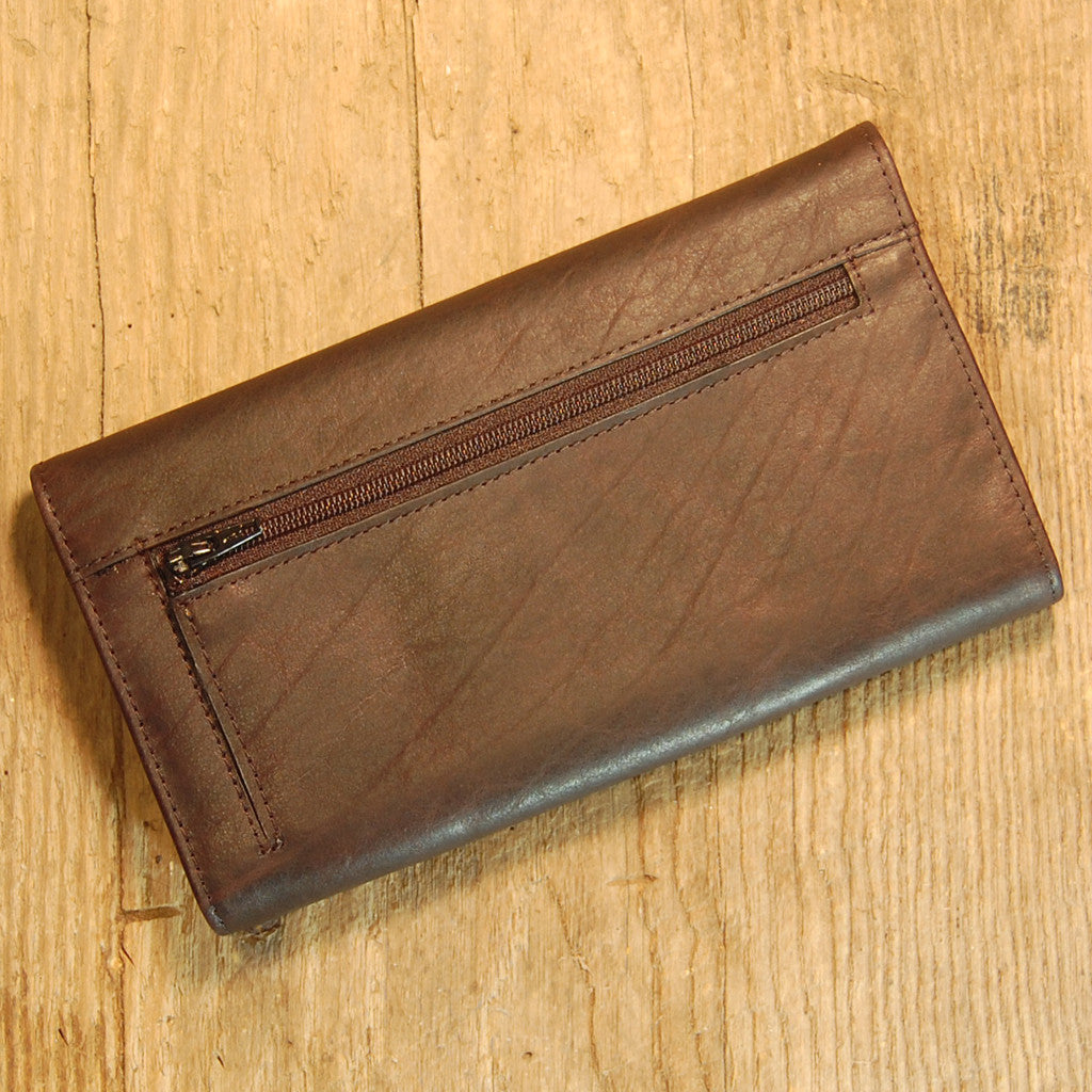 Dark's Leather Checkbook Clutch Wallet in Bison Espresso, Back