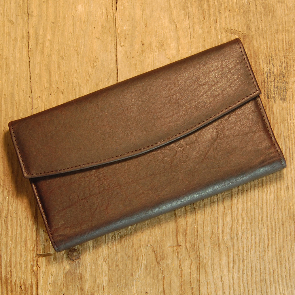 Dark's Leather Checkbook Clutch Wallet in Bison Espresso