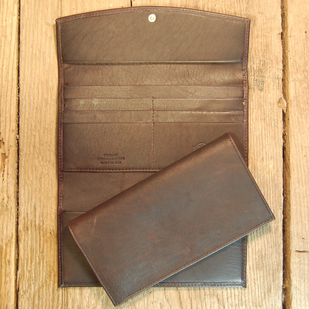 Dark's Leather Checkbook Clutch Wallet in Bison Espresso, Interior