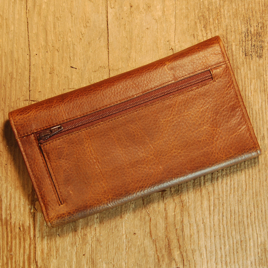 Dark's Leather Checkbook Clutch Wallet in Bison Tobacco, Back
