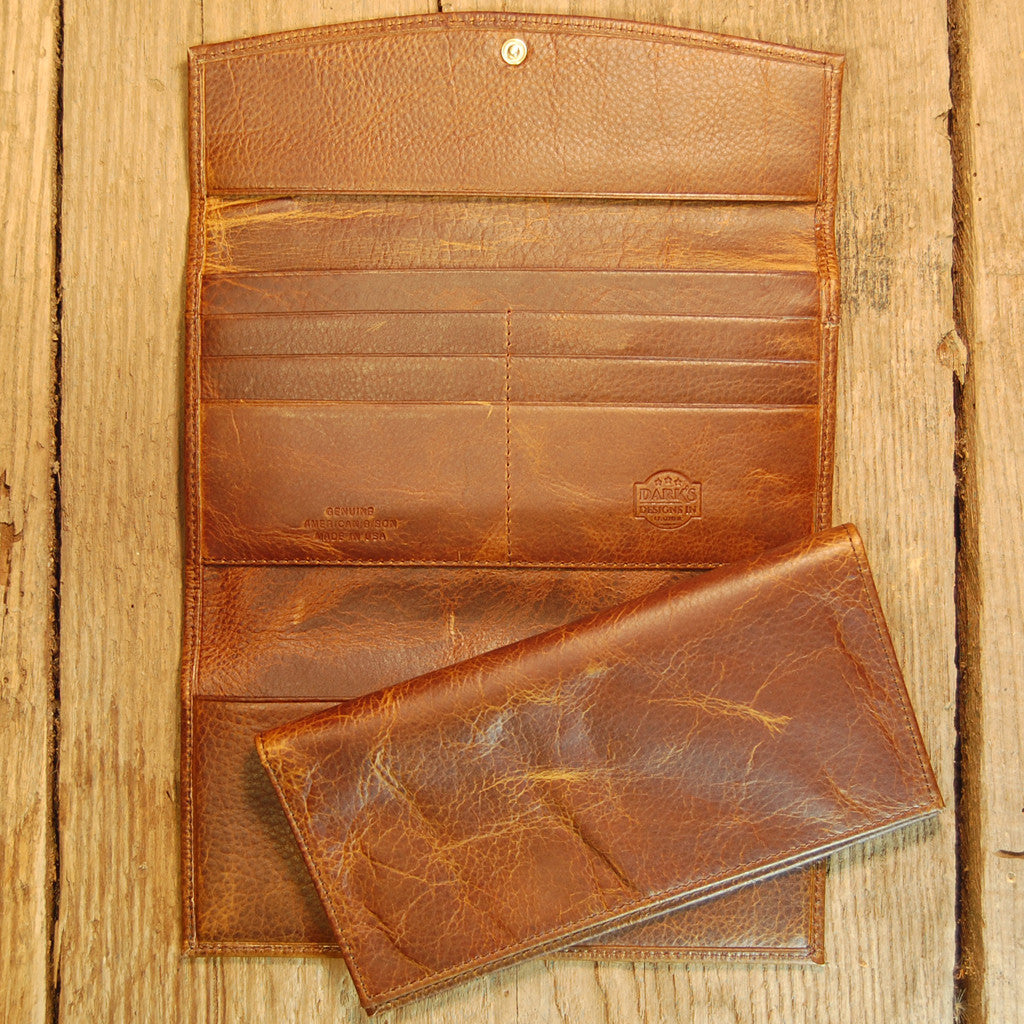 Dark's Leather Checkbook Clutch Wallet in Bison Tobacco, Interior