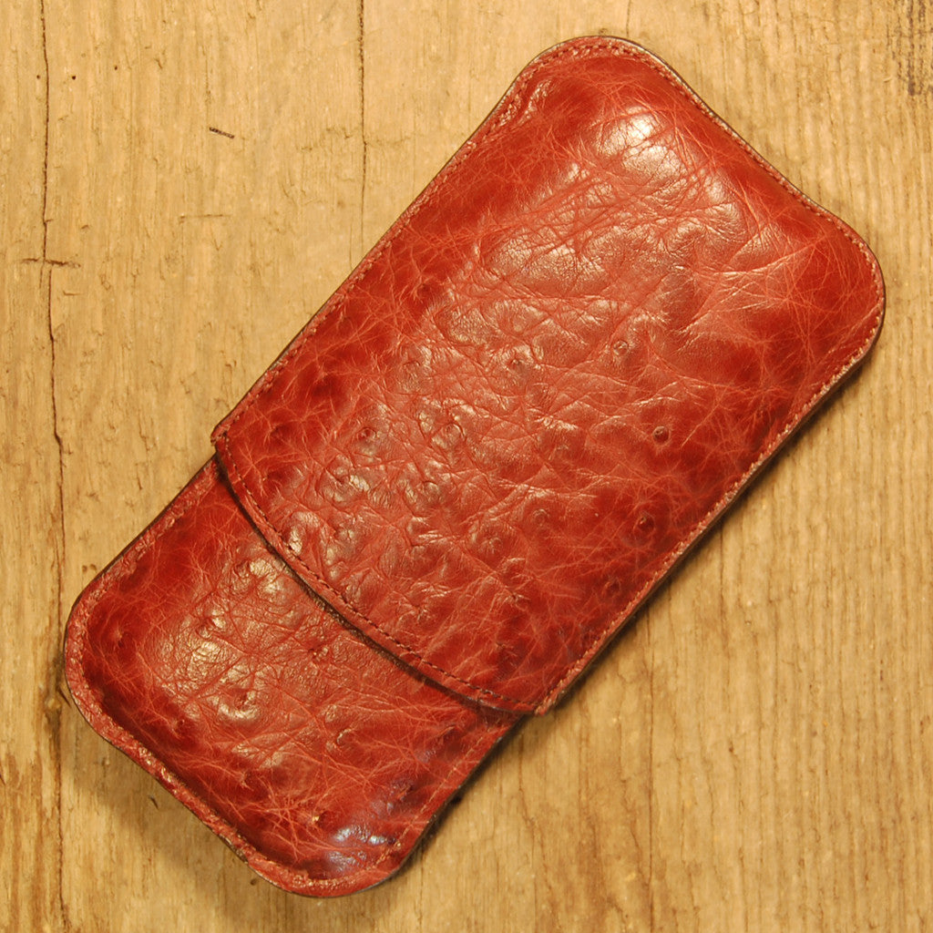 Dark's Leather Cigar Case in Burgundy Ostrich