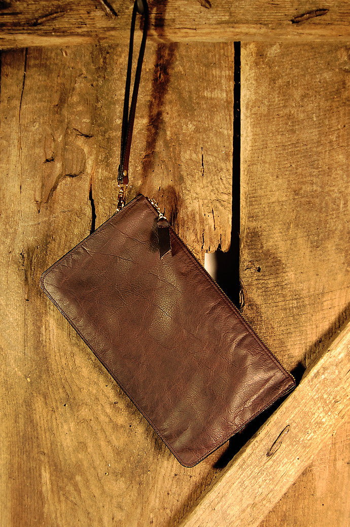 Dark's Leather Clutch Bag in Bison Espresso, Front