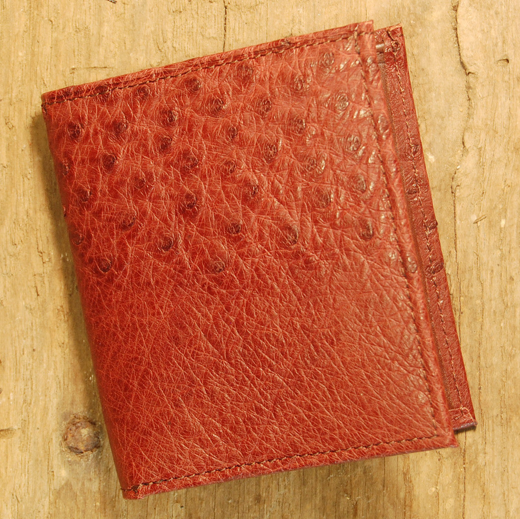 Dark's Leather Compact Wallet in Ostrich Burgundy, Front