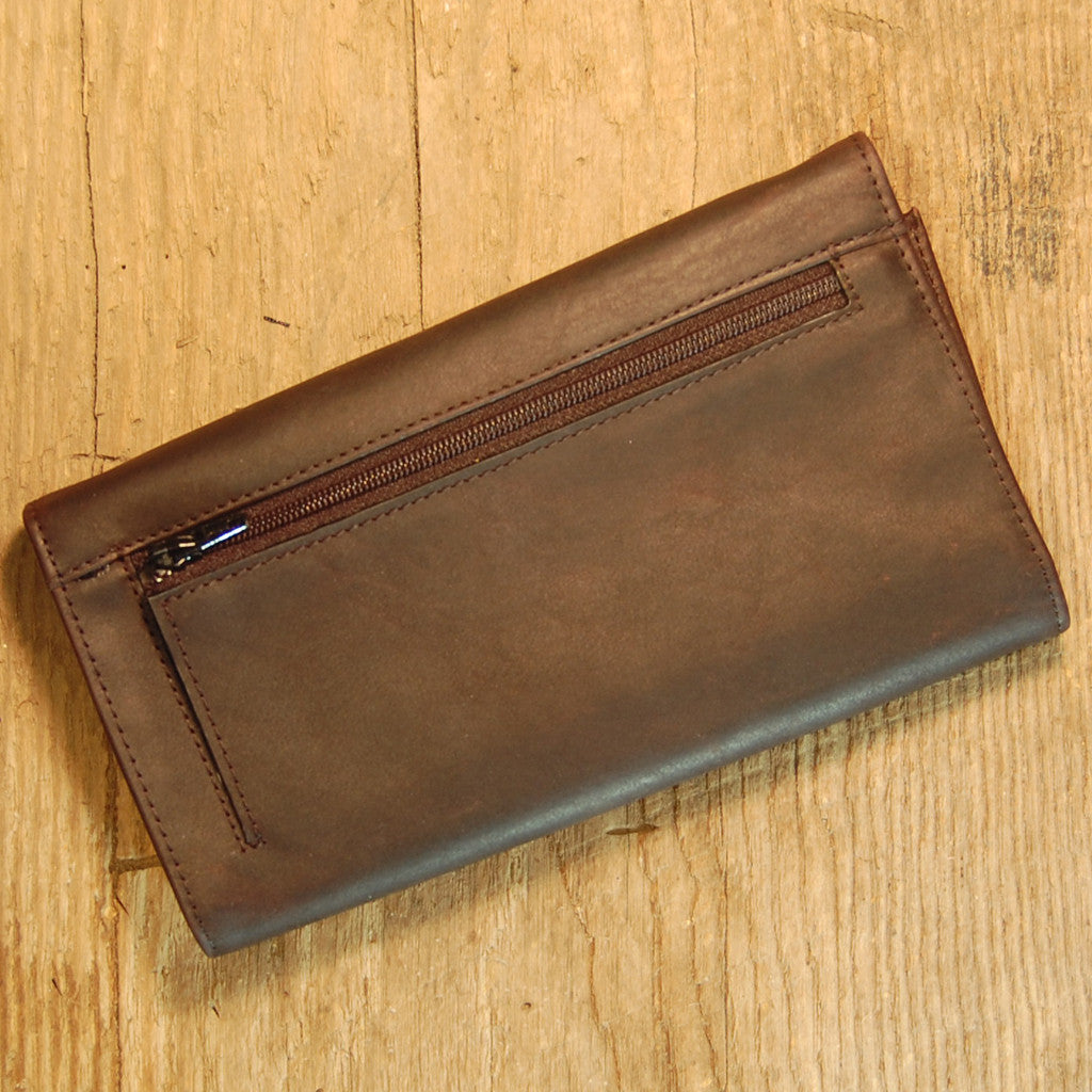 Dark's Leather Credit Card Clutch Wallet in Bison Espresso, Back