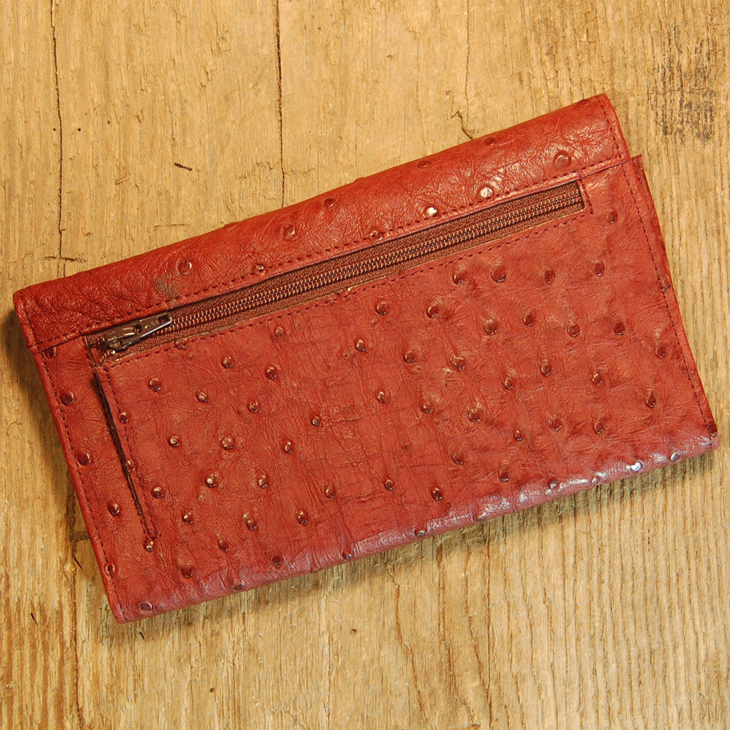 Dark's Leather Credit Card Clutch Wallet in Ostrich Burgundy, Back