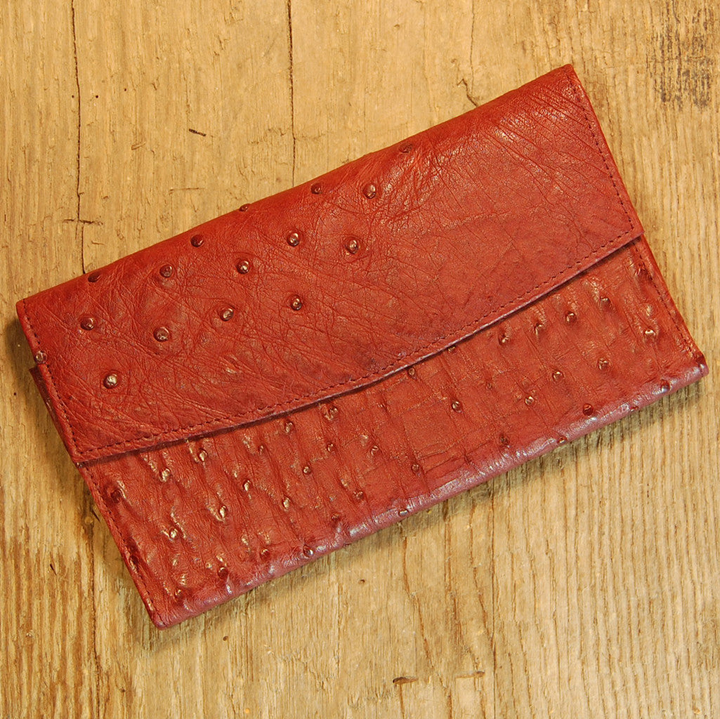 Dark's Leather Credit Card Clutch Wallet in Ostrich Burgundy