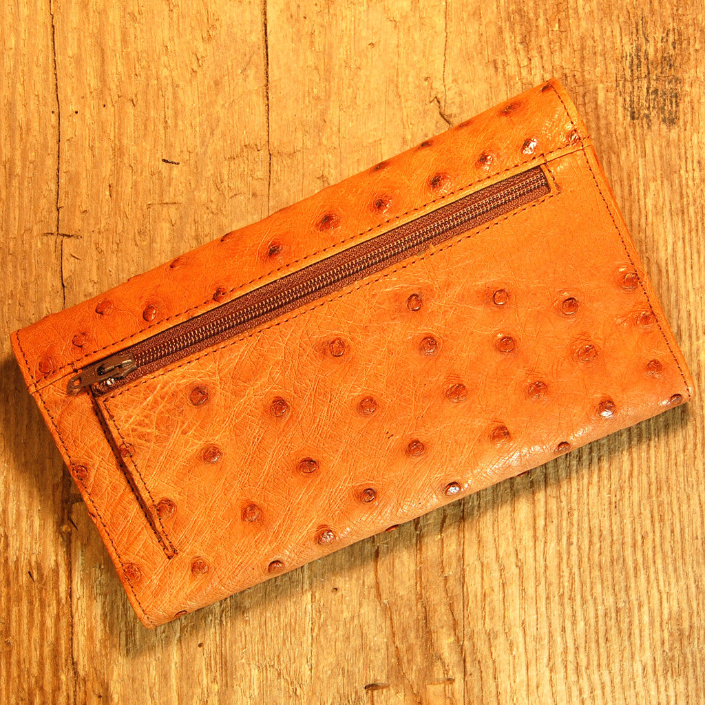 Dark's Leather Credit Card Clutch Wallet in Ostrich Cognac, Back