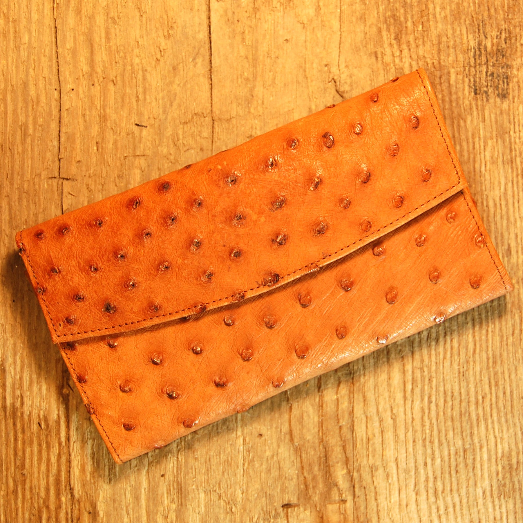 Dark's Leather Credit Card Clutch Wallet in Ostrich Cognac
