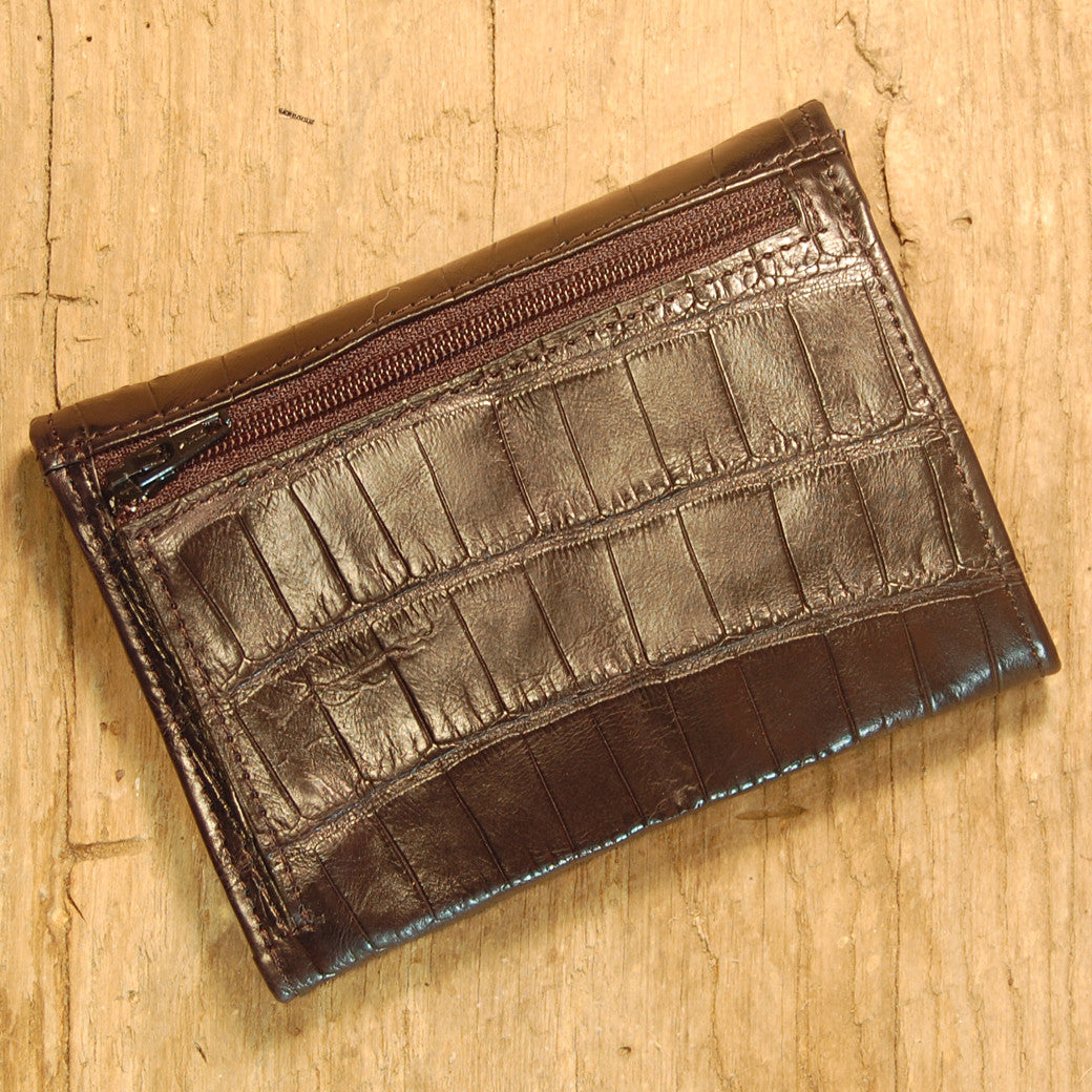 Crocodile Bi-Fold Wallet in Espresso