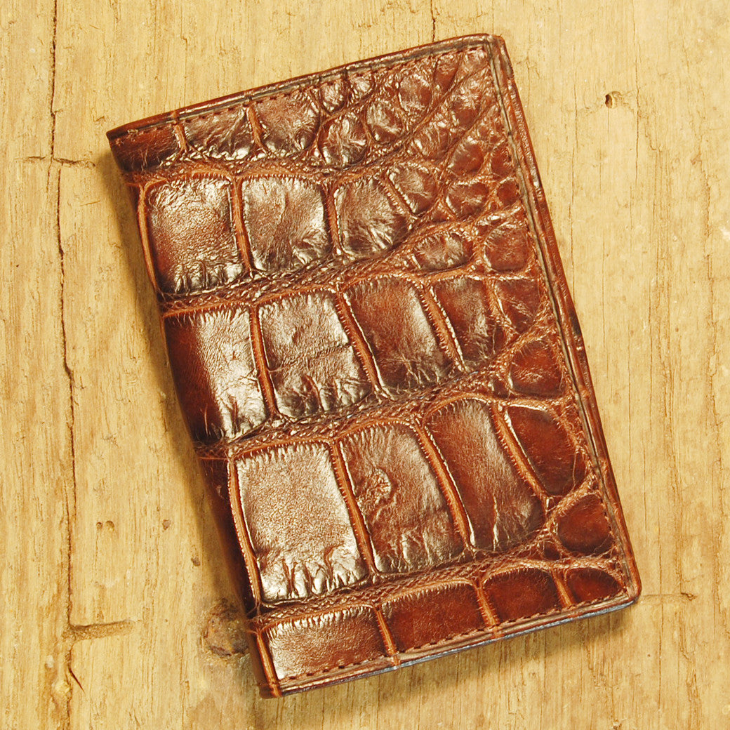 Dark's Leather Gusset Card Case in Alligator Brown, Front