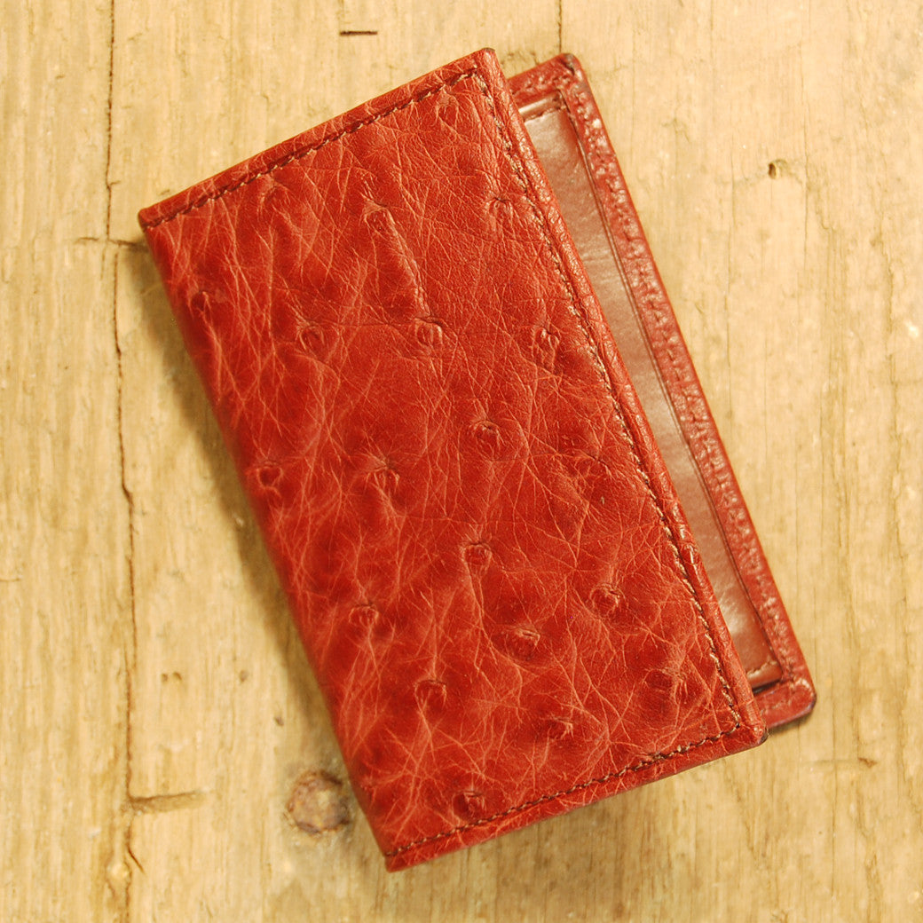 Dark's Leather Gusset Card Case in Ostrich Burgundy, Front