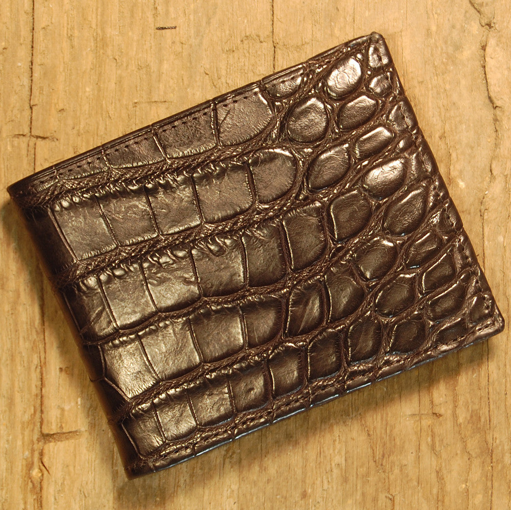 Dark's Leather Slim Wallet in Alligator Black, Front