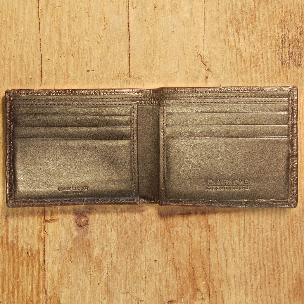 Dark's Leather Slim Wallet in Alligator Brown, Interior