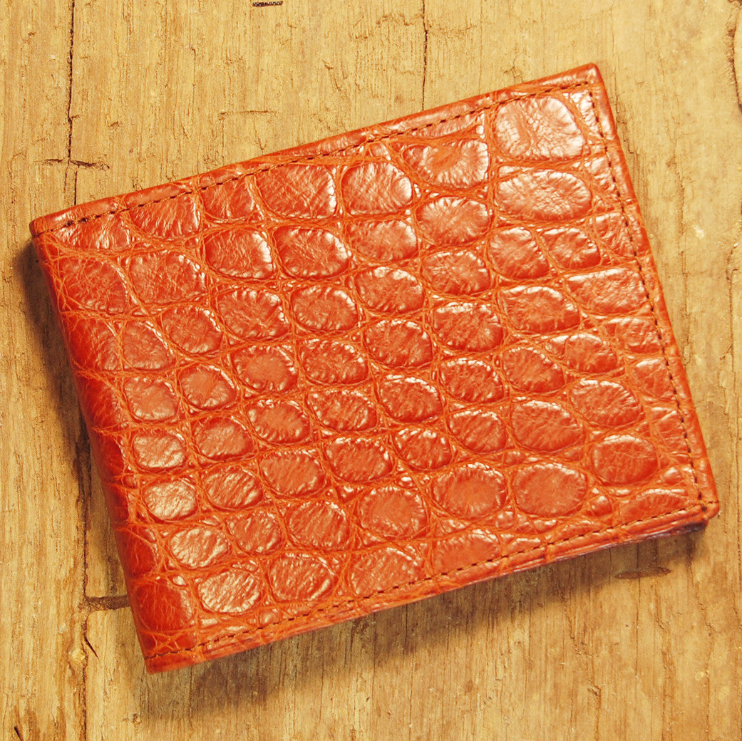 Dark's Leather Slim Wallet in Alligator Cognac, Front