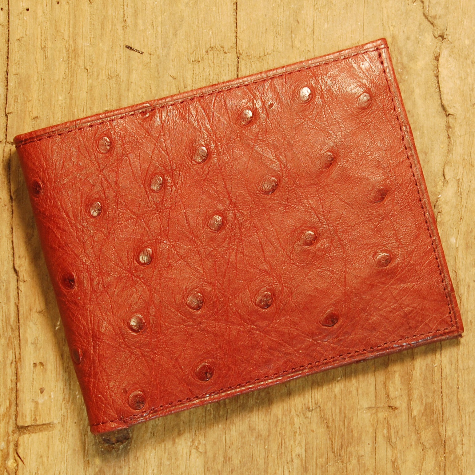 Dark's Leather Slim Wallet in Ostrich Burgundy, Front