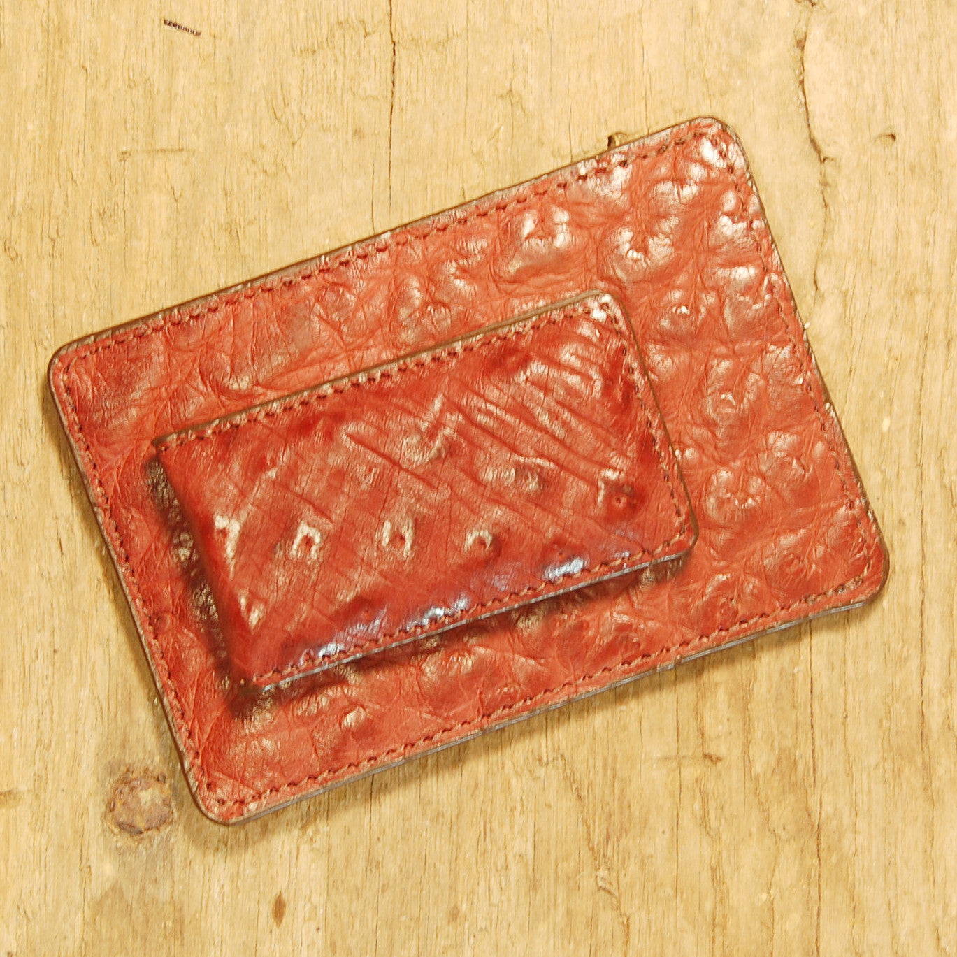 Dark's Leather Sport Wallet in Ostrich Burgundy, Front