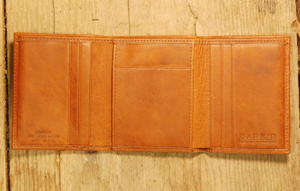 Dark's Leather Trifold Wallet in Whiskey Bison, Interior