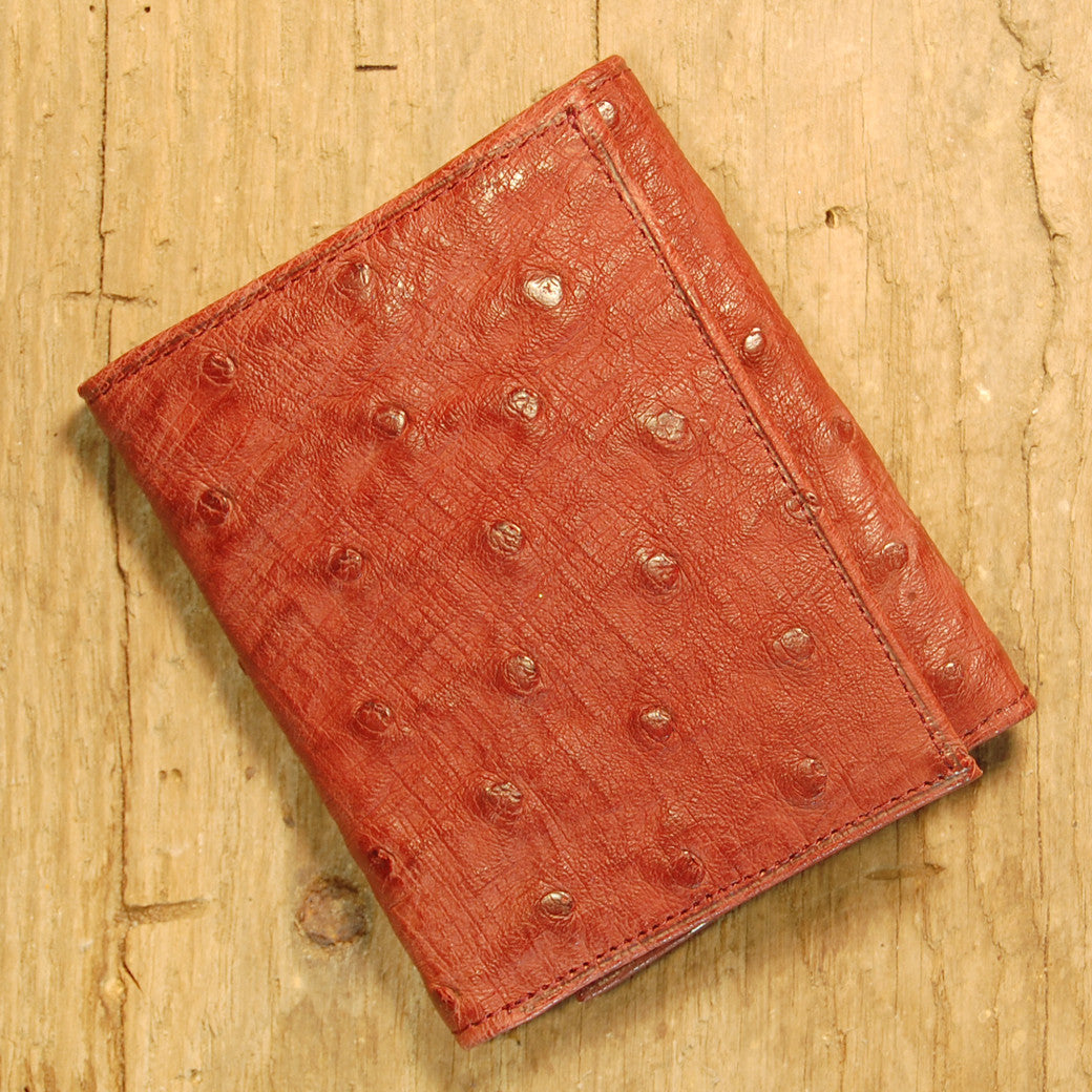Dark's Leather Trifold Wallet in Ostrich Burgundy, Front